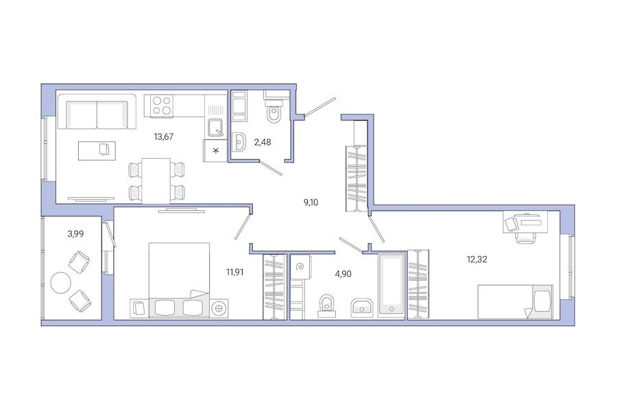 2-комнатная квартира 58.37 м², 2/8 эт., ЖК «Jaanila Drive»